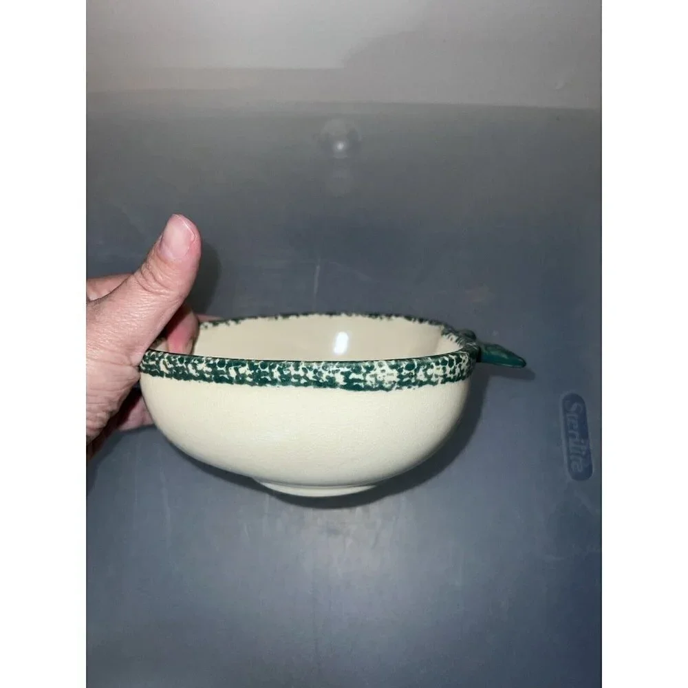 Ceramic Apple Bowl w/Spoon Condiment Serving Dish Spongeware Green & Red
